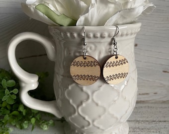 Baseball wood statement earrings simple natural minimalist