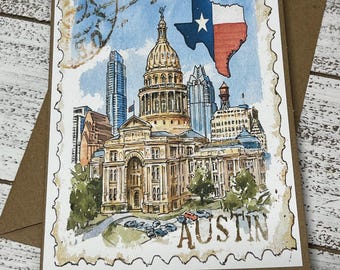 Texas Greeting Card - Austin Downtown Skyline Blank note card