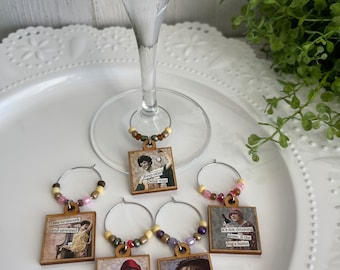 Wine glass charms Set of 5 - Party favor hostess gift place settings event decor sassy diva funny girlfriend hostess housewarming
