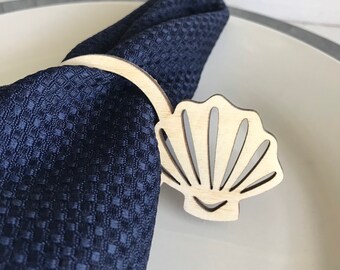 Nautical napkin ring - birch wood shell holder dinnerware setting