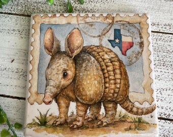 Texas Armadillo Coaster - home decor Texan pride farmhouse wildflower western lone star state