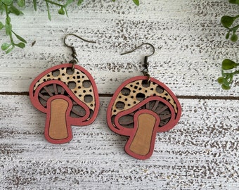 Mushroom Statement Dangle Earrings - Rattan boho minimalist