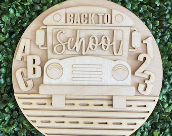 DIY Back to School wood sign - unfinished blank paint party round teacher bus elementary