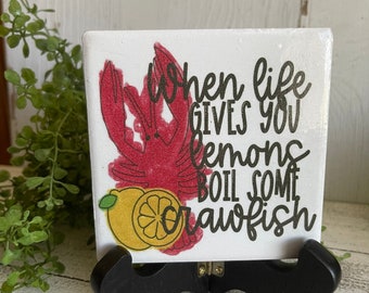 Crawfish coaster - Southern Cajun New Orleans Louisiana NOLA home decor table top shelf sitter Boil festival
