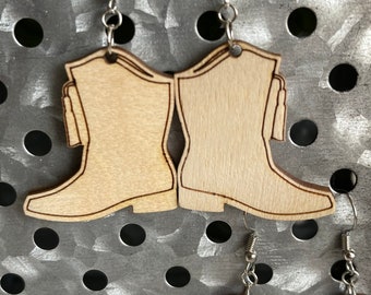 Drill Team Boot Earrings - Birch wood dancer high school homecoming mum kickline mom dance senior bling dangle drop