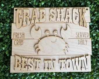 Crab DIY wood sign - Crab Shack unfinished cut out door hanger wall decor craft supply sign kit blanks rectangle wreath sign
