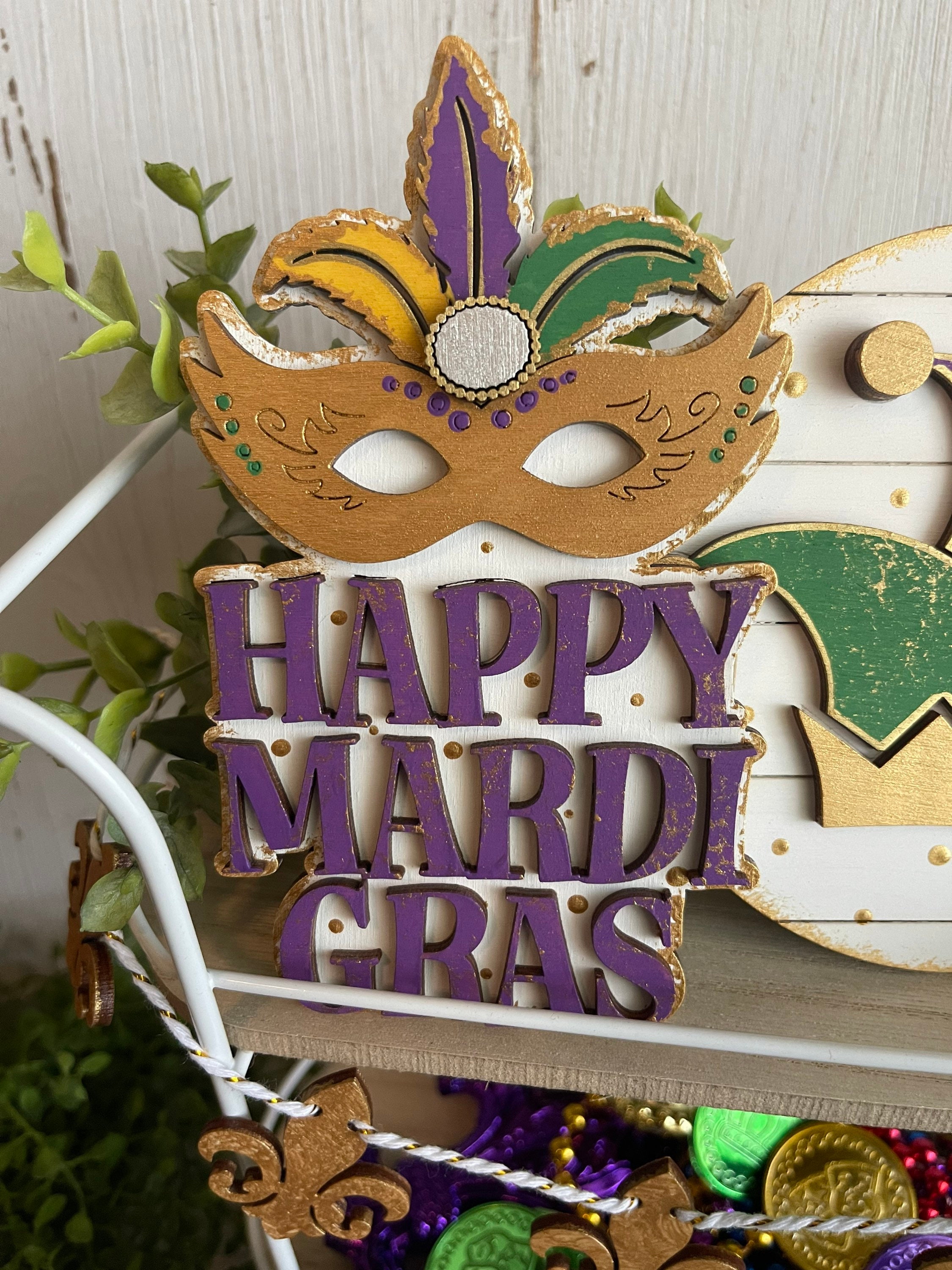 15pcs, Mardi Gras Tiered Tray Decor, Happy Mardi Gras Wooden Signs