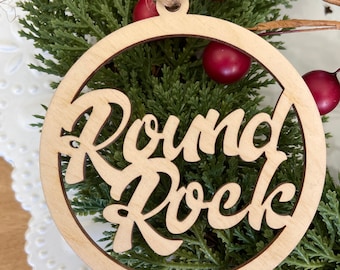 Round Rock Texas Ornament - TX tag keepsake souvenir vacation memories reunion city 2023