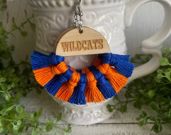 Wildcats earrings - dangle statement fringe wood High School Pop Warner Flag Sports handmade jewelry team spirit