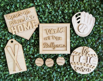 Baseball DIY wood tiered tray - unfinished cut out door hanger wall decor craft supply sign kit blank round wreath sign