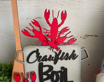 Crawfish Boil wood sign - Salty lemon corn Saltwater home decor house beach lake coast guest vacation funny sassy boating fishing crab sea