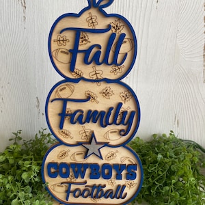 Fall Family Football wood sign - custom stacked pumpkins Thanksgiving sports fan spirit touchdown