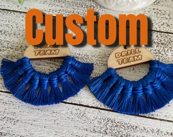 Custom Drill Team Fringe earrings - Dance Cheer mom statement wooden football team spirit jewelry high school college dangle
