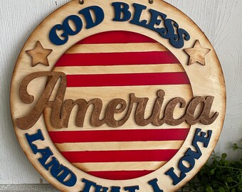 July 4th Wood sign - Independence Day USA Patriotic home decor door hanger round celebration party America 250th anniversary