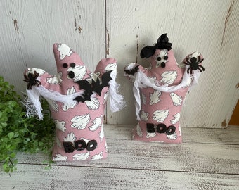 Halloween home decor - Ghost fabric shelf sitter tiered tray vignette