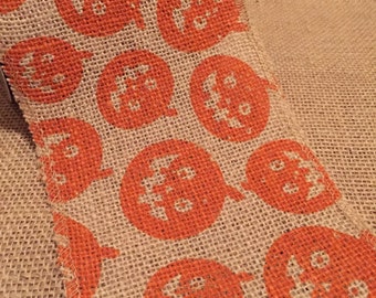 Orange pumpkin halloween Burlap Ribbon 5in x 9ft