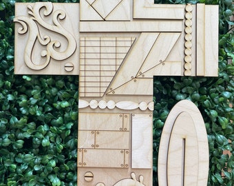 DIY Cross wood sign - Vintage Rustic Farmhouse unfinished cut out door hanger wall decor craft supply sign kit blanks