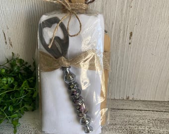 Hostess Gift Set - mini charcuterie board, white napkin, beaded bottle opener - party favor, housewarming, dorm decor college