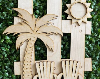 Fence DIY wood sign - Summer Beach unfinished cut out door hanger wall decor craft supply sign kit blanks wreath
