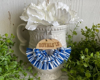 Royals earrings - dangle statement fringe wood High School Pop Warner Flag Sports handmade jewelry