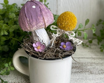 Mini mug  - mushroom woodland home decor tiered tray coffee ceramic cream ivory lace neutral yellow lavender