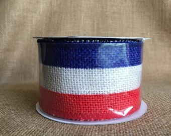 Red White Blue Burlap Ribbon 2.5" x 15ft Wedding Decor Jute Wreath Spring Summer July 4th Hero Military