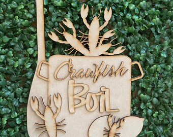 Crawfish DIY wood standing sign - unfinished cut out shelf sitter decor craft supply sign kit blanks sign lemons