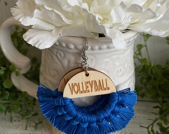Custom Volleyball Fringe earrings - dangle statement wooden mom team spirit jewelry high school college tassel lightweight jewelry