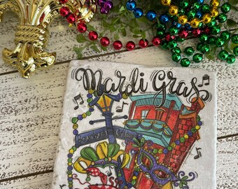 Mardi Gras coaster - New Orleans Louisiana NOLA home decor table top shelf sitter King Cake
