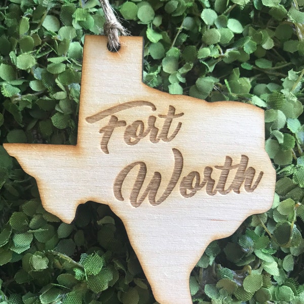 Fort Worth Texas Tag Ornament - City hometown TX souvenir keepsake memory state 2020 wood laser engraved skyline welcome gift home Ft Worth