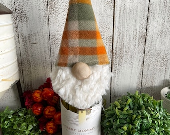 Thanksgiving Gnome Wine Bottle Topper - fall autumn gifts hostess party cocktails decor tiered tray vignette table setting