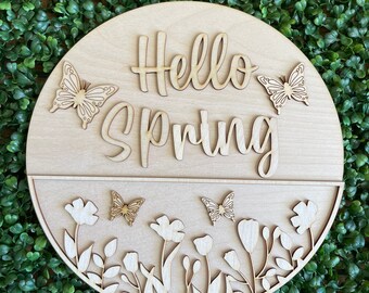 Hello Spring DIY sign - home decor door hanger round wreath floral supply wreath center blank butterfly