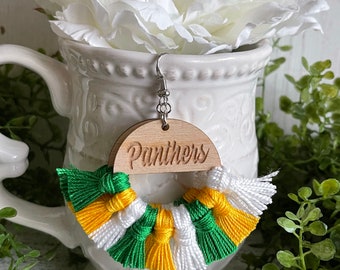 Panthers earrings - dangle statement fringe wood High School Pop Warner Flag Sports