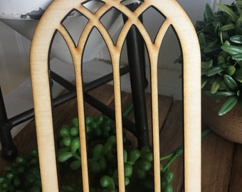 Faux arch window wood sign for tiered trays - farmhouse rustic shelf display diy barn farm cathedral frame cottage home decor vignette diy