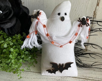 Halloween home decor - Ghost fabric shelf sitter tiered tray vignette