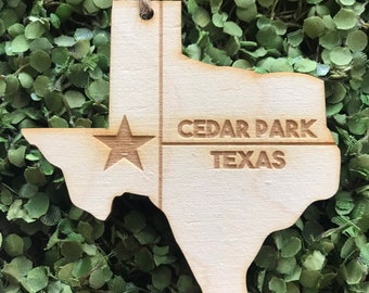 Cedar Park Texas Tag Ornament - City hometown TX souvenir keepsake memory state 2022 wood laser engraved welcome gift home