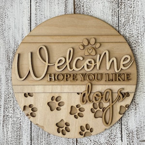DIY wood sign - Dog OR Cat Welcome unfinished cut out door hanger wall decor craft supply sign kit blanks round wreath sign