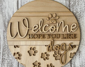 DIY wood sign - Dog OR Cat Welcome unfinished cut out door hanger wall decor craft supply sign kit blanks round wreath sign