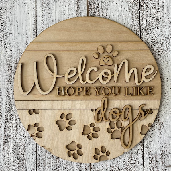 DIY wood sign - Dog OR Cat Welcome unfinished cut out door hanger wall decor craft supply sign kit blanks round wreath sign