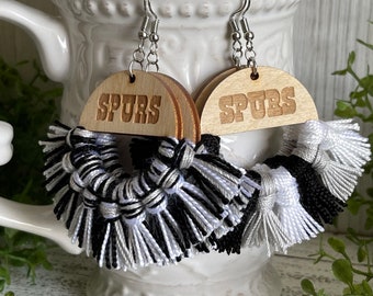 Spurs earrings - dangle statement fringe wood High School Pop Warner Flag Sports