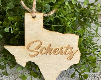 Schertz Texas Tag Ornament - City hometown TX souvenir keepsake memory state wood laser engraved skyline welcome gift home small town