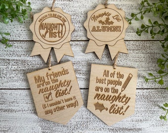 Christmas Tag Ornament - Naughty List Merry Christmas Santa friend girlfriend guy girl white elephant gift favor wine cocktail beer