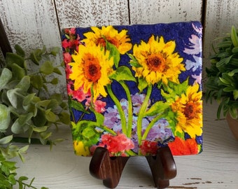 Sunflower coaster decor - home decor shelf sitter tiered tray vignette gift favor