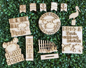 Summer Beach Crab DIY wood tiered tray set- unfinished cut out home decor craft supply sign kit blanks