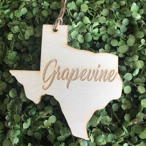 Grapevine Texas Tag Ornament - City hometown TX souvenir keepsake memory state 2020 wood laser engraved skyline welcome gift home