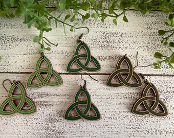 St. Patrick’s Day Statement Dangle Earrings- Irish knot green Lucky Clove Shamrock