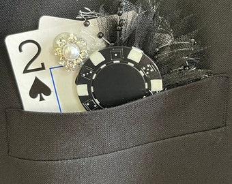 Poker Card Boutonniere Pocket Card - Weddings, Prom, Casino Night, Game night, special event, dice poker chip