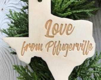 Love from Pflugerville Texas Ornament TX keepsake souvenir tag 2023