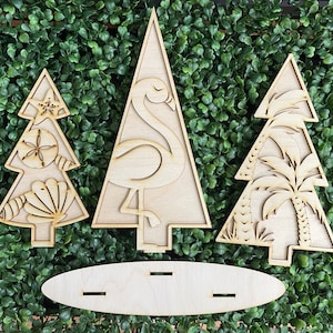 Tropical Christmas DIY wood standing trees - unfinished cut out door hanger wall decor craft supply sign kit blanks round wreath sign
