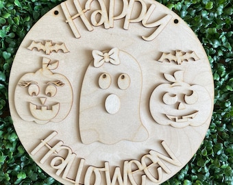 DIY Happy Halloween wood sign - Ghost Whimsy colorful October candy trick or treat